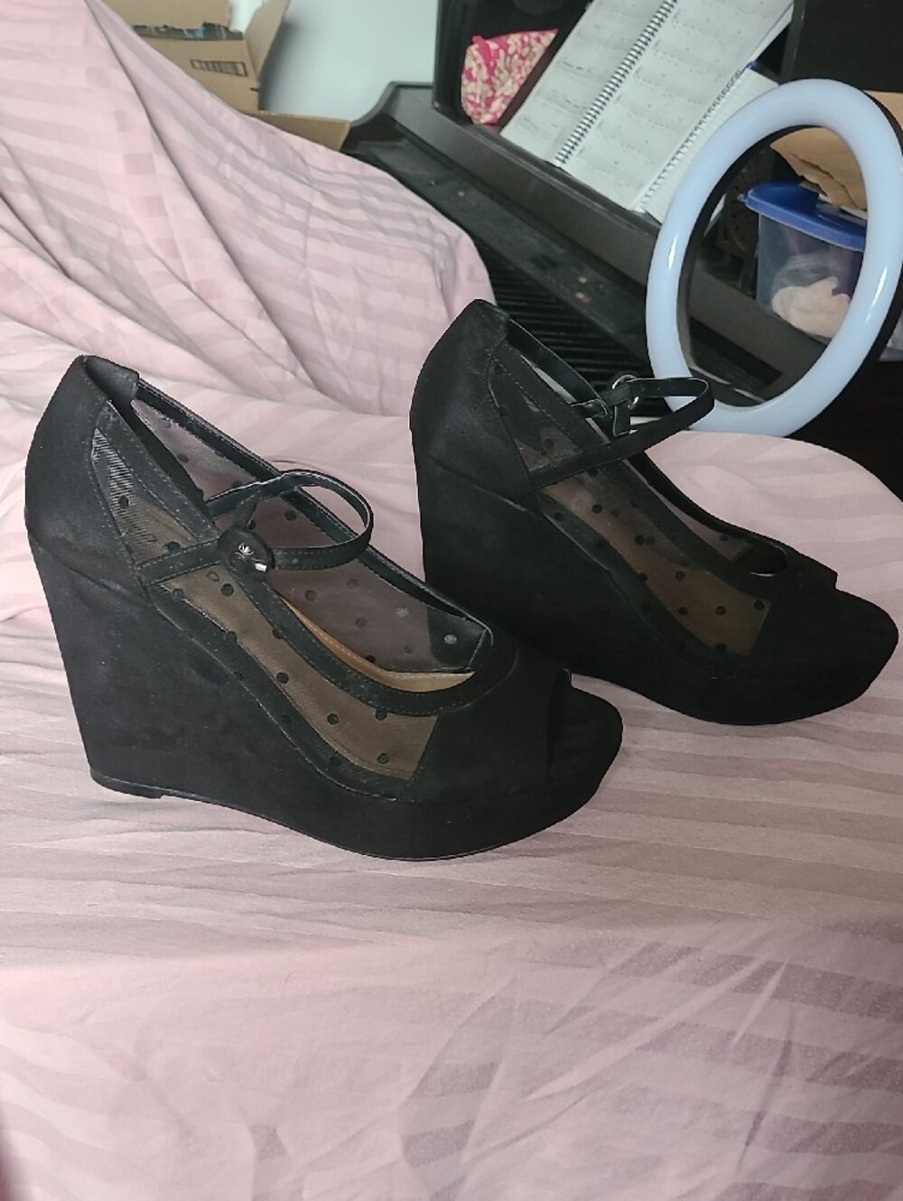 torrid Black Peep Toe Mary Jane Wedge Heels - Picture 3 of 3